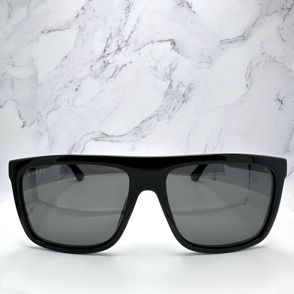 New GUCCI Sunglasses Black Square Aviator Gold Plate Engraved Logo Web Arm GUCCI - Picture 2 of 16
